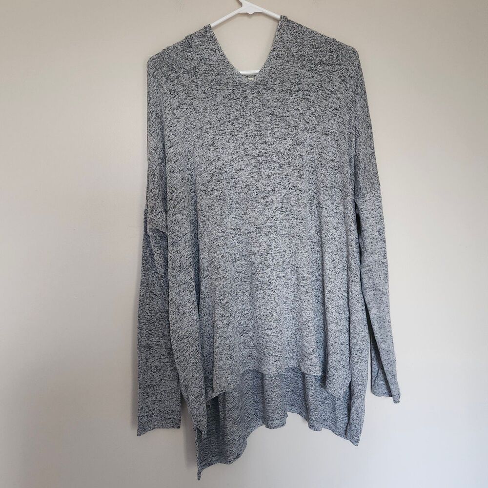 Express One Eleven V Neck Oversized Hoodie Marled Heathered Grey Women's M/L